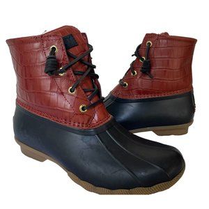 Sperry Saltwater Leather Ankle Croc Emb Duck Rain Boots